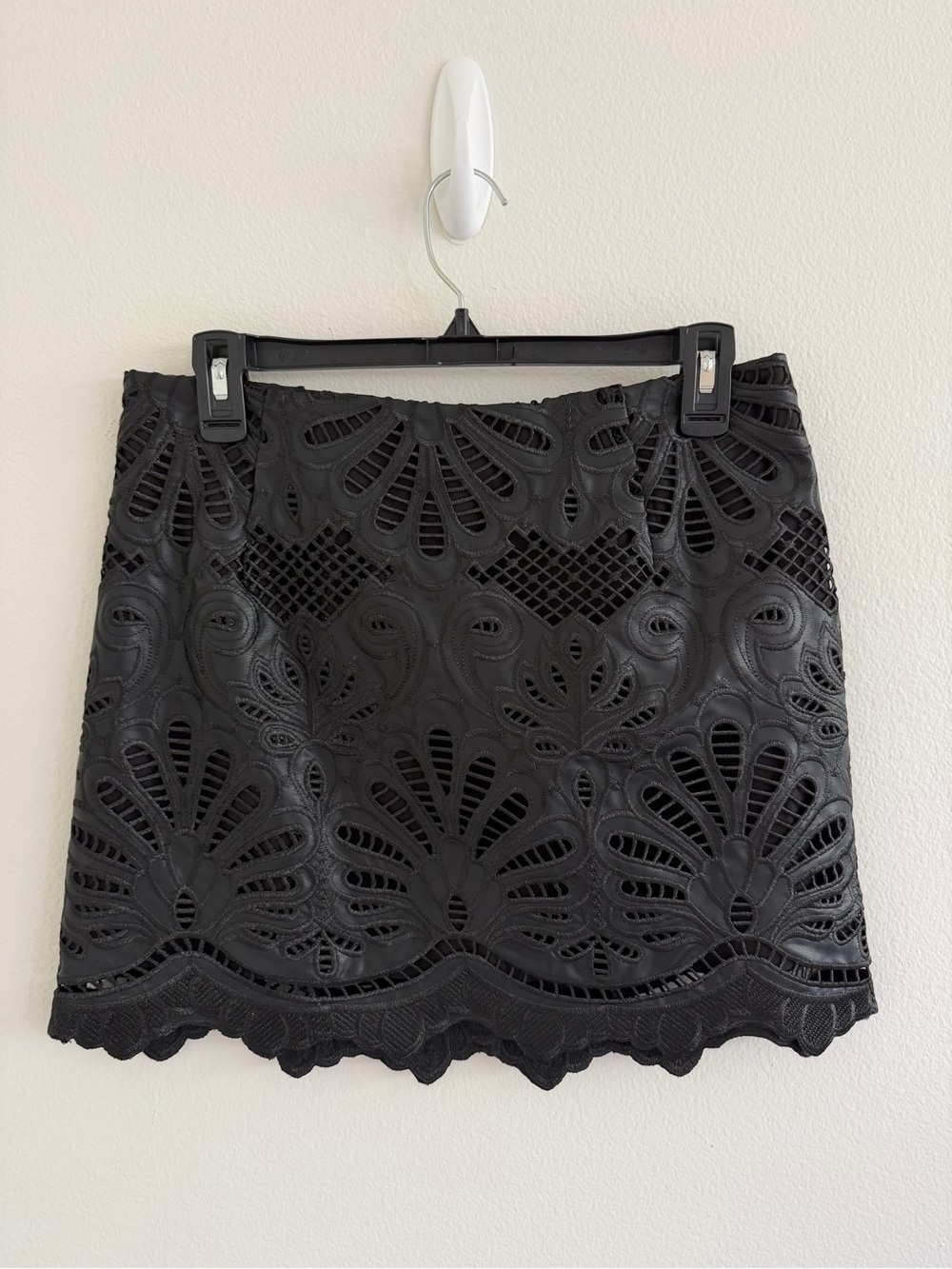 H&M Black Lace Cutout Mini Skirt faux leather